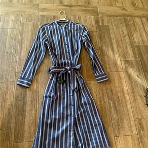 Ralph Lauren Blue and White Striped Long Sleeve Dress